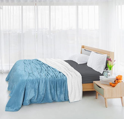 Utopia Bedding Sherpa Blanket Throw Size (Washed Blue, 50x60 Inches) - Soft Lightweight Plush Fleece Reversible Blanket for Bed, Sofa, Couch, Camping and Travel