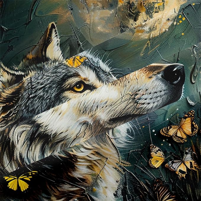 Duvet Cover Full Wolf Butterflies Pattern Bedding Set for Boys Kids Room Decor 3 Pcs Natural Theme Bed Cover Cooling Comforter Cover Moon Quilts Cover,Full