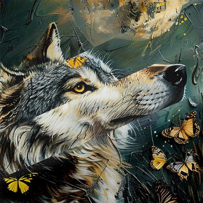 Duvet Cover Full Wolf Butterflies Pattern Bedding Set for Boys Kids Room Decor 3 Pcs Natural Theme Bed Cover Cooling Comforter Cover Moon Quilts Cover,Full