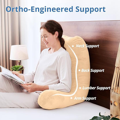 Sasttie 25-inch Reading Pillows for Sitting in Bed Adult, Jumbo Velvet Back Pillow Bed Sitting Up, XL High Back-Rest Support Cushion for Sit Up on Couch & Floor, Oeko-Tex Certified, Camel