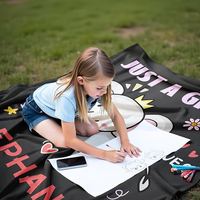 Elephant Lover Blanket, Just A Girl Who Loves Elephants Blanket, Soft Warm Cozy Fleece Throw, Gifts for Girls Women Kids, 60"x80", Black