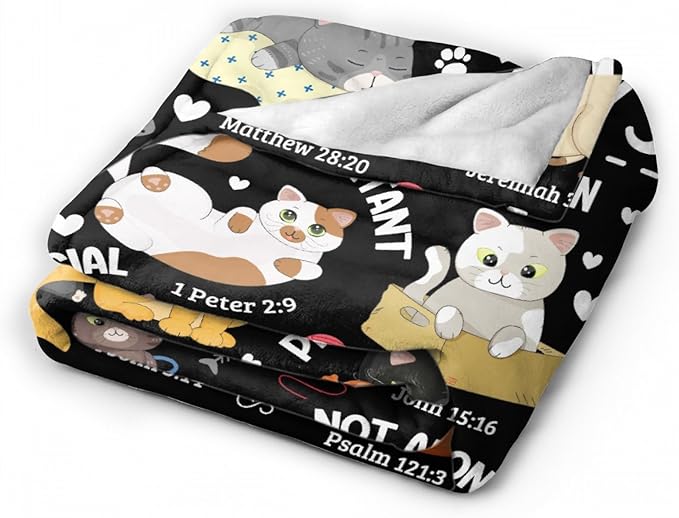 Cat Throw Blanket,Bible Verse Blanket, Christian Gifts, God Says I am Print Blankets, Meaningful Thoughtful Religious Gifts for Girls,Cat Lover Room Bed Decoration, 40" x50”