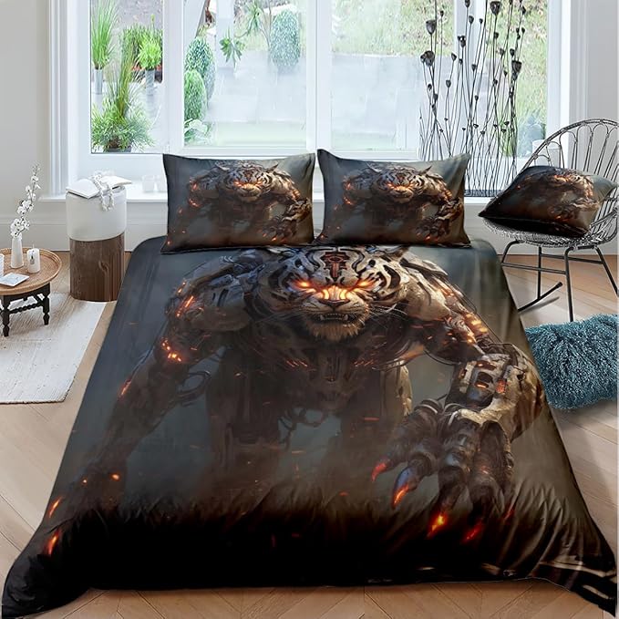 Tiger Bed Duvet Cover Sets Twin Size with 2 Pillowcases for Kids Boys Teens Adult Bedroom Decor