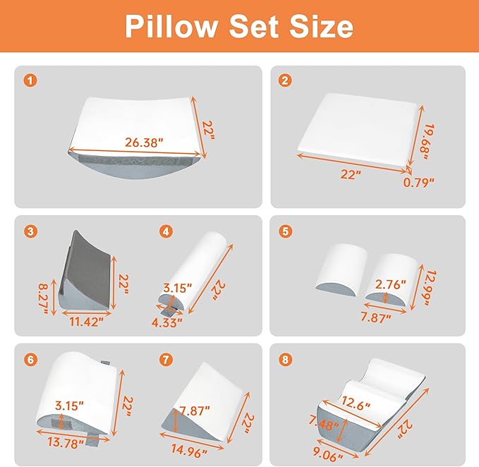9PCS Orthopedic Bed Wedge Pillow Set for Sleeping, Post Surgery Memory Foam Pillow for Back, Leg & Neck Pain Relief – Adjustable Support for Acid Reflux