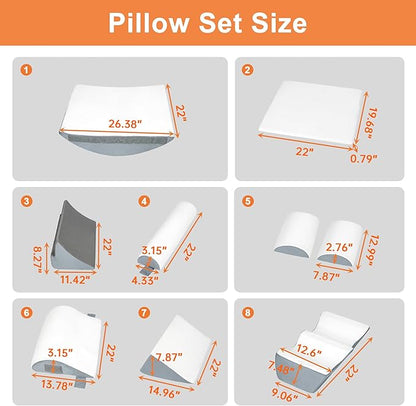9PCS Orthopedic Bed Wedge Pillow Set for Sleeping, Post Surgery Memory Foam Pillow for Back, Leg & Neck Pain Relief – Adjustable Support for Acid Reflux