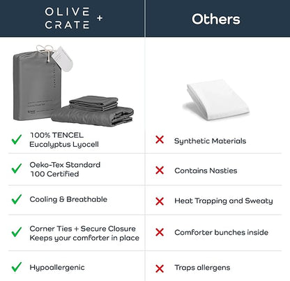 Olive + Crate Tencel Eucalyptus Cooling Duvet Cover Set - Hypoallergenic, Lyocell Tencel Duvet Cover - Soft, Temperature Regulating with Hidden Button Closure & Corner Ties - Queen Size [Stone Gray]