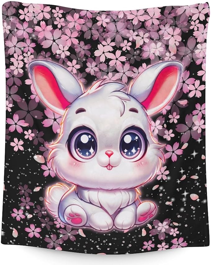 Kids Blanket Gifts Bunny Blankets for Girls - 30" x 40" Inches Cozy Lightweight Aesthetic Flannel Throws for Couch, Lap