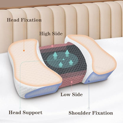 HOMCA Beauty Pillow for Back Sleeper, Memory Foam Back Sleeping Cervical Neck Pillow Reduces Pressure on Skin, Wrinkle Prevention, Ergonomic Design for Neck and Shoulder Pain Relief