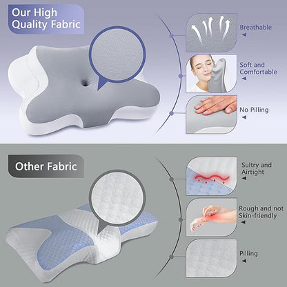 A-Pce Cervical Pillow for Neck and Shoulder,Contour Memory Foam Pillow,Ergonomic Neck Support Pillow for Side Back Stomach Sleepers with Pillowcase