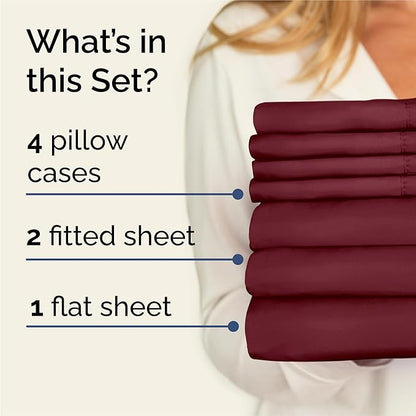 Split King 7 Piece Sheet Set - Comfy Breathable & Cooling - Soft Hotel Luxury Bedding Set with 8-16 Inch Deep Pockets - 1 Flat & 2 Fitted Sheet & 4 Pillowcases - Wrinkle Free & Easy Care - Burgundy