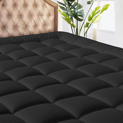 MATBEBY Twin XL Mattress Pad - Cooling Breathable Mattress Topper, Quilted Fitted Mattress Protector, Pillow Top Mattress Cover with 8-21" Deep Pocket, Soft, Machine Washable, Black, Twin Extra Long