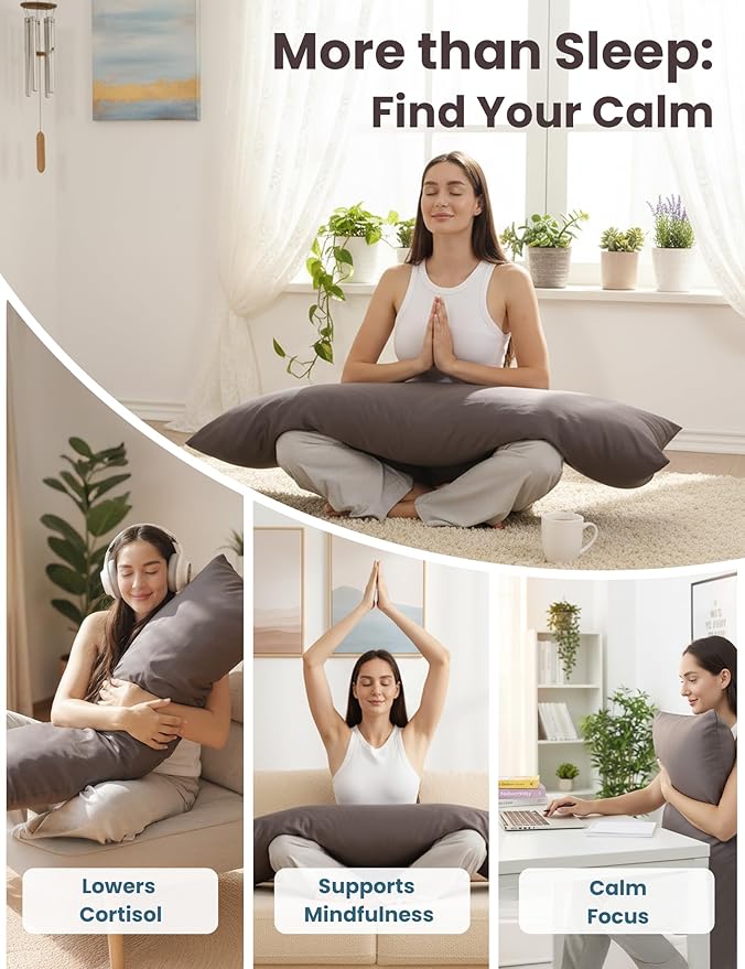 ZonLi Weighted Body Pillow with Bamboo Cover (48" x 14") 8.5lbs, Quilted Glass Beads Body Pillows for Adults Weighted Pillow for Deep Sleepers, Full Body Pillow for Side Sleepers, Memory Foam Pillow