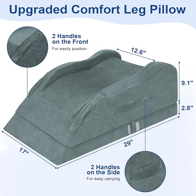 KingPavonini Adjustable Leg Elevation Pillows for After Surgery with Ergonomic Curve, Cooling Memory Foam Leg Pillow for Knee Surgery Recovery, Wedge Pillow for Legs, Back Pain Relief (Double Leg)