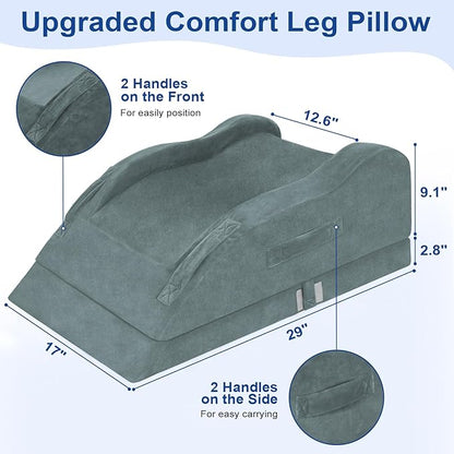 KingPavonini Adjustable Leg Elevation Pillows for After Surgery with Ergonomic Curve, Cooling Memory Foam Leg Pillow for Knee Surgery Recovery, Wedge Pillow for Legs, Back Pain Relief (Double Leg)