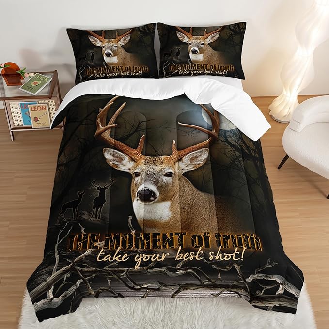 HOSIMA Deer Comforter Forest Hunting Bedding Sets for Teen Boys Mens Bedroom Essentials,Western Bedding Set Wildlife Animal Twin Bed in a Bag RV Inside Decor with 2 Pillowcases.