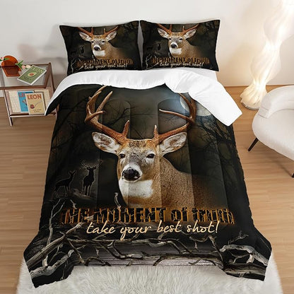 HOSIMA Deer Comforter Forest Hunting Bedding Sets for Teen Boys Mens Bedroom Essentials RV Inside Decor,Western Bedding Wildlife Animal King Size Comforter Set with 2 Pillowcases.