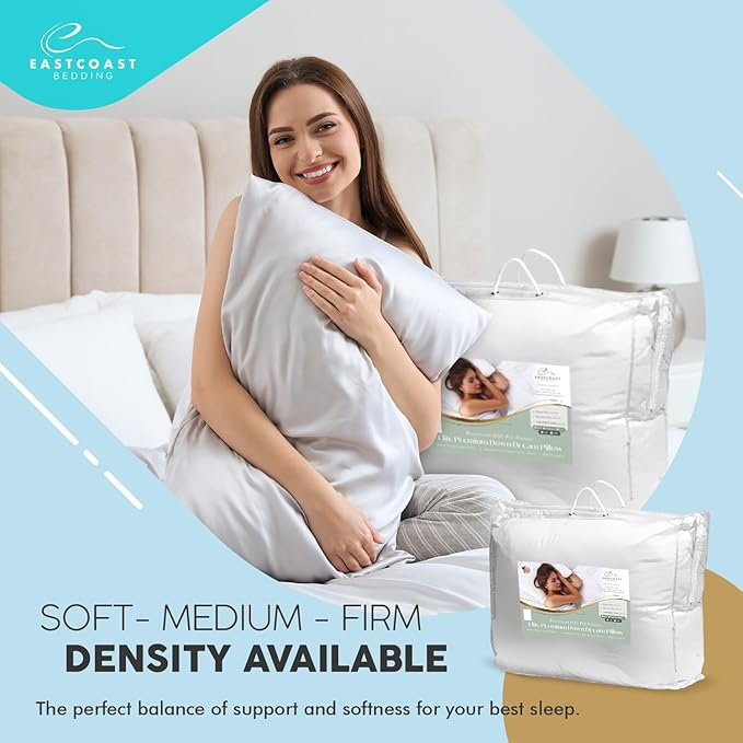 Luxury Duck Down Pillow - White Duck Down Pillow with 600 Fill Power, 400 Thread Count, 100% Cotton Cover - Soft Pillows for Sleeping and Support - Standard, 20"x26" (1 Pack)