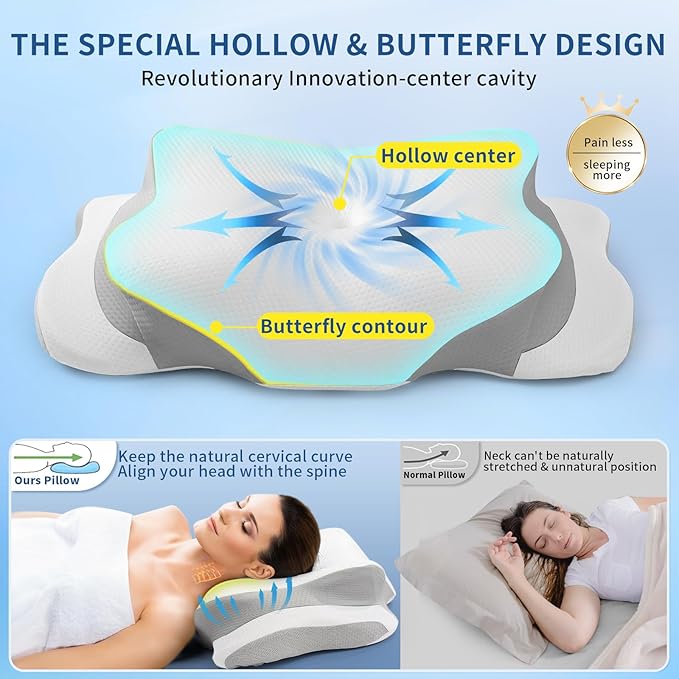 Cervical Neck Pillow for Pain Relief - Memory Foam Cooling Pillow for Side Sleepers, Adjustable Orthopedic Pillow with Removable Breathable Cover, Neck Support Pillow for Adults