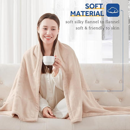 Sealy Electric Blanket King Size, Flannel Heated Blanket with10 Heating Levels & Auto Shut Off, Machine Washable, Beige, 100 x 90 Inch