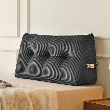 Z-hom Twin Headboard Pillow, Triangular Wedge Reading Pillow for Bed or Sofa, Ergonomic Backrest Cushion for Sitting Up, Reading or Relaxing, with Side Pocket，Removable Washable Cover,Grey