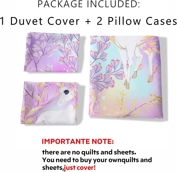 CVHOUSE Rainbow Unicorn Bedding Twin Size, Set for Girls Kids Teens, Comforter Cover Soft, 1 Duvet 2 Pillowcases, Girls Room Decor Twin 71'x87'