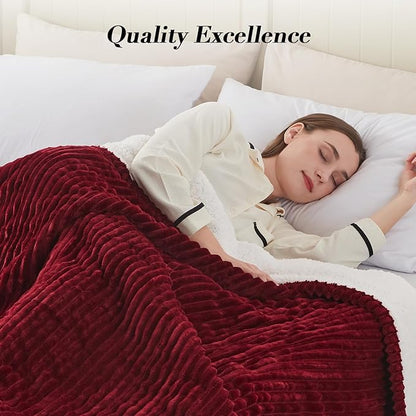 Westinghouse Electric Blanket Twin, Soft Ribbed Flannel to Sherpa Heated Blanket with 10 Heating Levels & 1-12 Hours Auto Shut Off, Fast Heating & Machine Washable, 62x84 Inch, Red