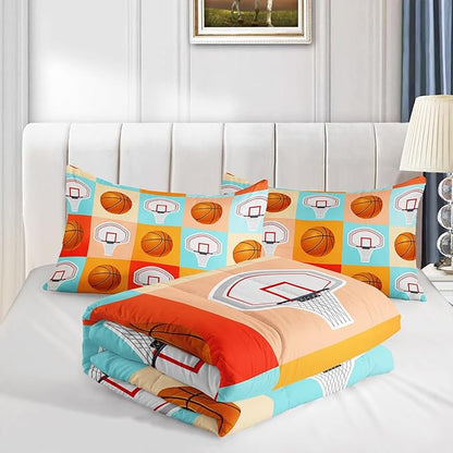 Basketball Comforter Kids Bedding King Size,Sports Style Basketball Printing Bedding Set for Teens Boys Bedroom Decor,Ball Sports Games Comforter Set Soft Kids Bedding with 2 Pillowcases.