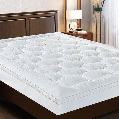 EASELAND California King Mattress Topper Pillow Top Mattress Cover Quilted Fitted Mattress Protector Cotton Top 8-21" Deep Pocket Extra Thick Mattress Pad (72x84 Inches, White)