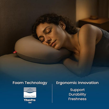 IWS I WANNA SLEEP Ergoblu Cooling Cervical Memory Foam Pillow – Satin-Touch No-Frizz and Anti-Sleep-Line Pillowcase, Orthopedic Neck & Spine Alignment for Back & Stomach Sleepers