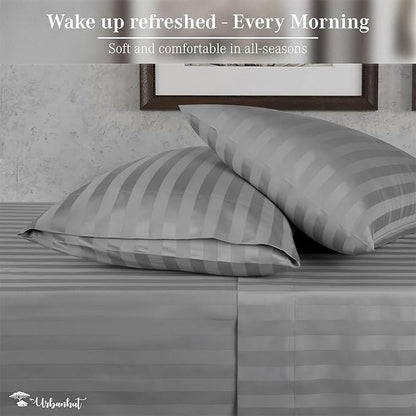 URBANHUT 1000 Thread Count Egyptian Cotton Sheets Damask Striped California King Size, Long Staple Soft & Breathable, 4 Pc Bed Sheet Sets, Luxury Hotel Sateen Sheets Fits 16" Deep Pocket - Dark Grey