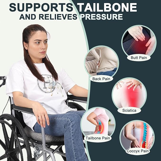 Anti-Slip Wheelchair Cushions, Bed Sore Cushions for Butt, Ergonomic Innovations Orthopedic Donut Pillow, Medical Seat Cushion for Sciatica, Back, Coccyx, Pressure Sore (Black)