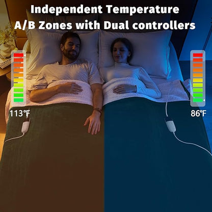 Heated Electric Blanket King Size - 90" x 100" Heating Blanket with Dual Control, 10 Heating Levels & 8 Hours Auto Off, Soft Warm Flannel Blanket, Christmas Birthday Gifts for Senior Grandma