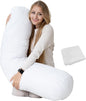 King Size Extra Long Round Body Pillow - 54x12 Bolster Pillow for Bed Extra Soft Body Pillow with Removable Pillowcase, Maternity Pillow - White