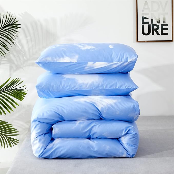 Wellboo Blue Sky Comforter Sets Full Blue and White Clouds Bedding Comforter Sets for Women Girls Soft Health Casual Abstract Cloud Print Bed