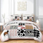 HOSIMA Farmhouse Twin Bedding Sets,Plaid Patchwork Cow Bedding,Cute Cartoon Farm Animal Pig Cow Horse Pattern Quilt,Western Country Style Room Decor Aesthetic with 2 Pillowcases.