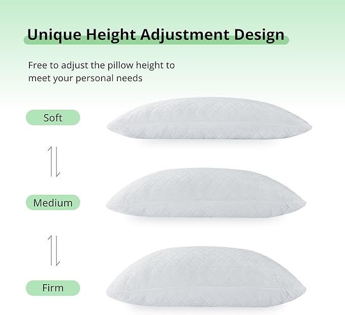EGOHOME Shredded Memory Foam Pillows, Adjustable Bed Pillows for Side, Back or Stomach Sleepers, Neck Pillows for Sleeping, Queen Size Pillow with Removable Cover(Pack of 1, Adjustable)