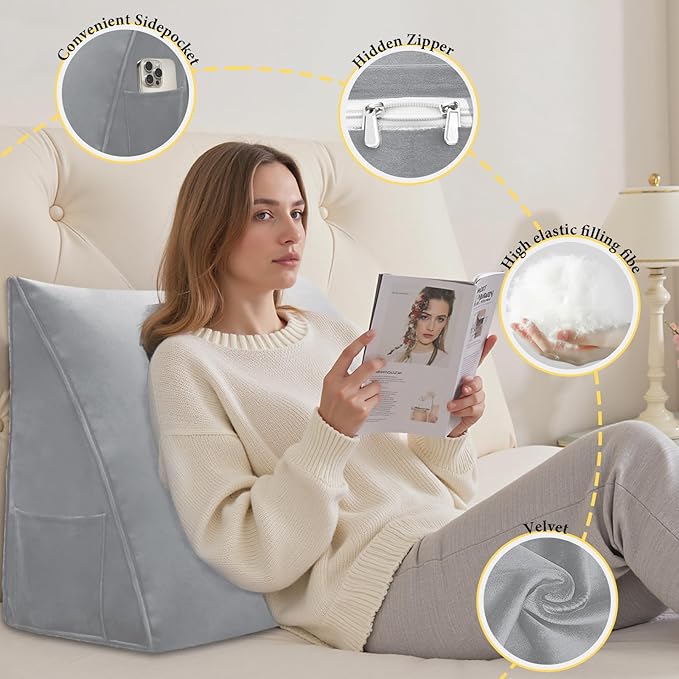 Wedge Pillow Headboard Reading Pillow Triangular Backrest Support Pillow for Sitting in Bed Positioning Support Pillow for Sofa Daybed Removable Cover