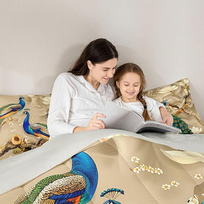 Feelyou Peacock Comforter Peacock with Floral Bedding Set for Kids Adults Girls Animals Comforter Set Botanical Quilt Set 1 Comforter Set with 2 Pillowcases King Size