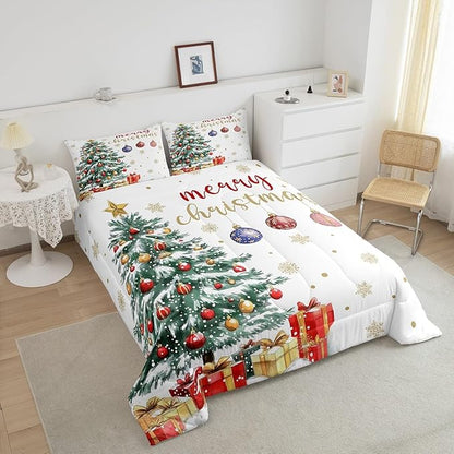 Erosebridal Christmas Tree Comforter Set Twin,Merry Christmas Bedding Set for Kids Boys Girls,Happy New Year Down Comforter,Xmas Snowflake Reversible Bed Set with 1 Pillowcase Warm