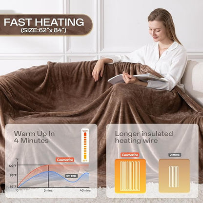 Heated Blanket Twin Size, Electric Blanket with 1-10 hrs Timer Auto-Off & 8 Heating Levels, Double-Layer Flannel Heating Blanket with ETL Certification, Machine Washable (62”x 84”, Brown)
