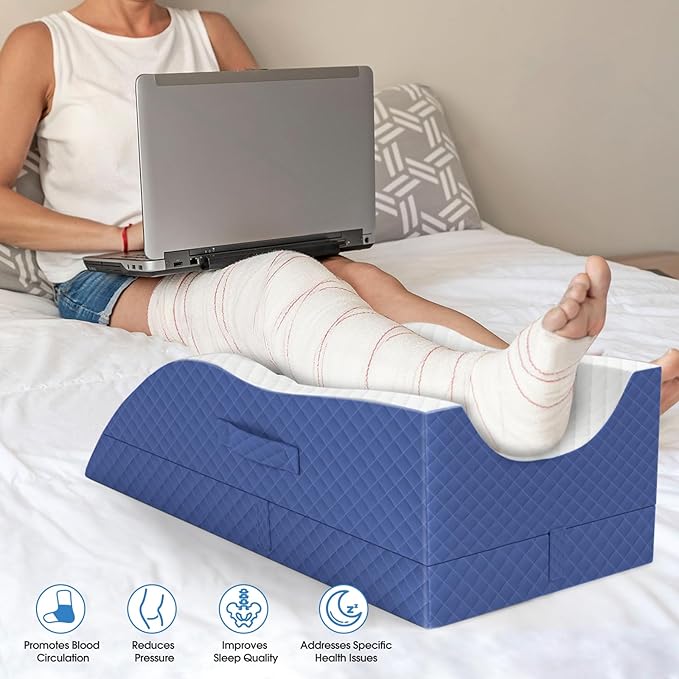 Elevation Pillows for Leg After Surgery, Memory Foam Adjustable Wedge Pillow for Injury or Rest, Ankle Pillow for Sleeping Blood Circulation Blue/Double Leg