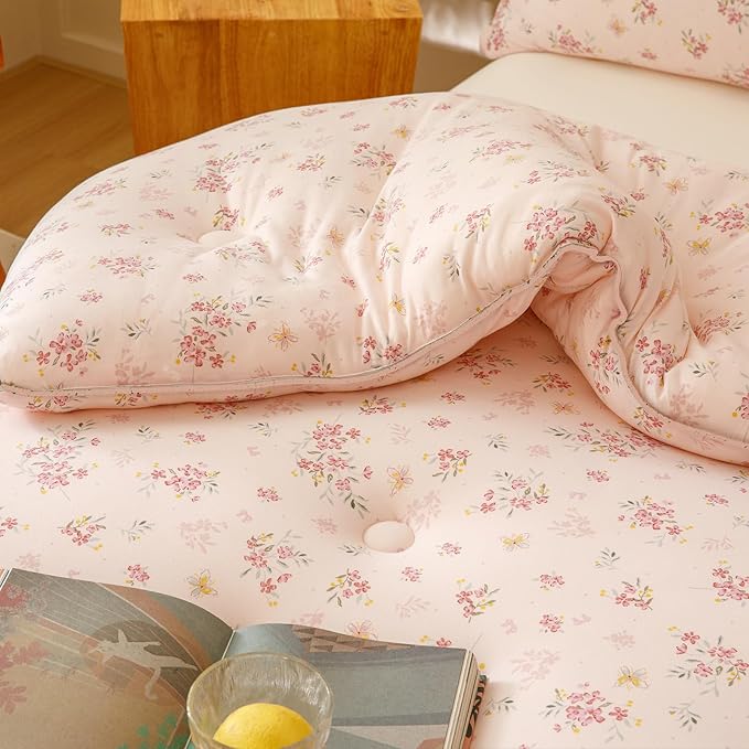 2PCS Toddler Bedding Set, Ultra Soft Marshmallow Fluffy Comforter Bed Sets for Kids Girls Infant, Cute Microfiber Lightweight Machine Washable All Seasons Bedroom (Pink Petals)