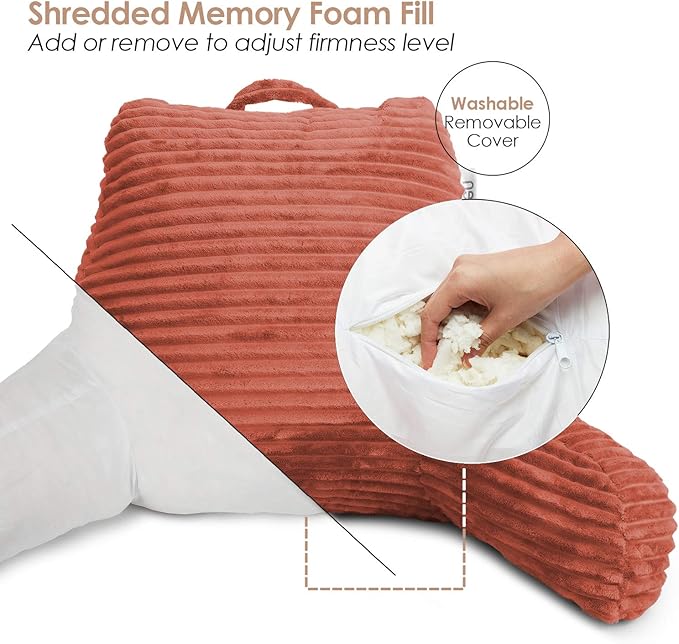 Hearth & Harbor Reading Pillow for Bed Adult – Back Pillow for Sitting in Bed, Standard Bed Pillows for Sitting Up in Bed, Foam Bed Chair Pillow, Misty Bed Rest Pillow
