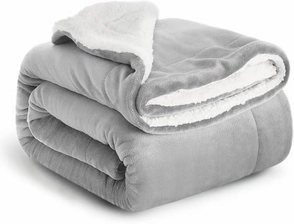 IR Imperial Rooms Sherpa Blankets Queen Size - Thick and Warm Blankets for Winter, Reversible Soft and Fuzzy Fluffy Queen Size Blanket for Bed, Light Grey, 90x90 Inches