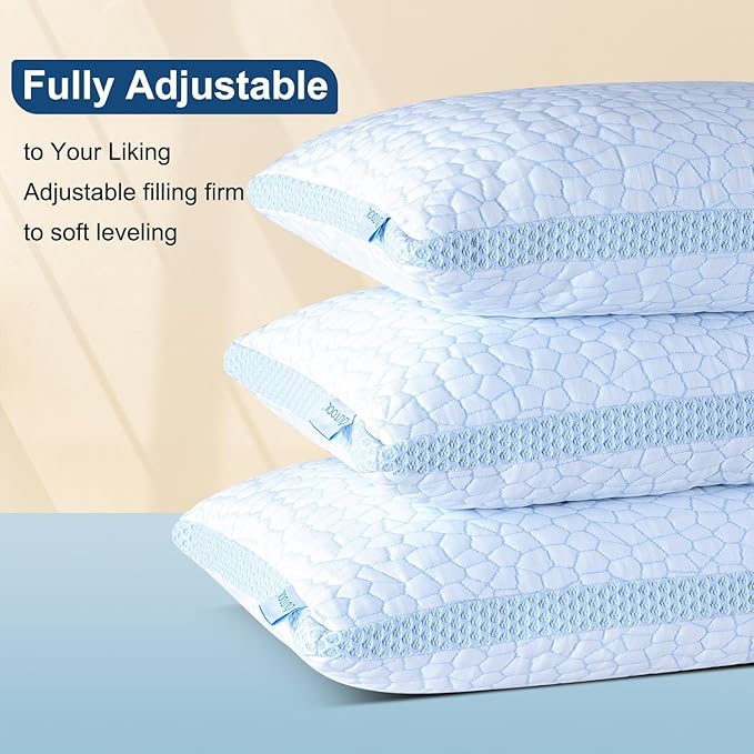 QUTOOL Enhanced Cooling Gel Pillow King Size 1 Pack, CertiPUR-US Shredded Memory Foam Pillows for Hot Sleepers, Support Yet Soft Adjustable Bed Pillow for Side, Back, Stomach Sleepers, Home Gifts