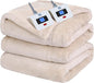 Sealy Electric Blanket King Size, Flannel Heated Blanket with10 Heating Levels & Auto Shut Off, Machine Washable, Beige, 100 x 90 Inch