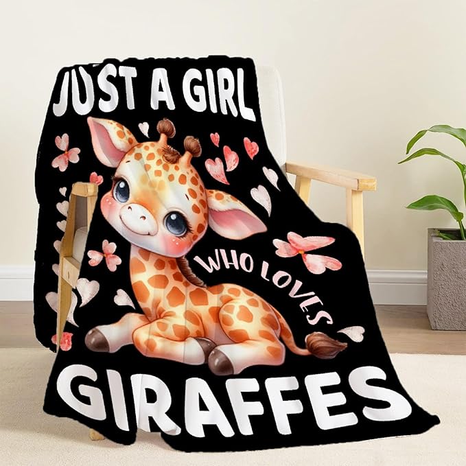 Giraffe Blanket for Girls Just A Girl Who Loves Giraffe Gifts for Women Soft Cozy Flanne Throw Blanket for Bedding Sofa Camping 60x80inches