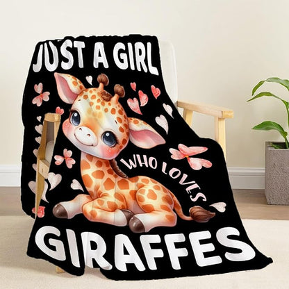 Giraffe Blanket for Girls Just A Girl Who Loves Giraffe Gifts for Women Soft Cozy Flanne Throw Blanket for Bedding Sofa Camping 50x60inches