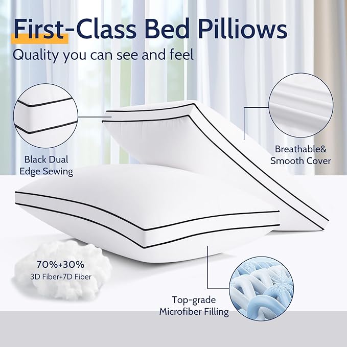 Pillows Standard Size Set of 2, Bed Pillows for Sleeping 2 Pack, Luxury Hotel Quality, Supportive Standard Pillows with Soft Down Alternative for Back Stomach Side Sleepers, Machine Washable
