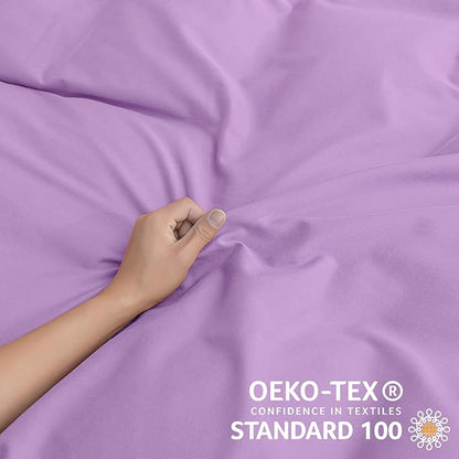 JELLYMONI Cotton Duvet Cover King Size - Light Purple Comforter Cover with Button 100% Washed Cotton 3PCS Breathable Soft Solid Bedding Set Duvet Cover 104×90in & 2 Pillowcases (NO Comforter)